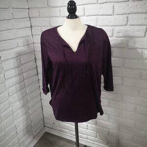 Hyba Ladies Size Large Purple Loose Fit 3/4 Sleeves Athletic Top